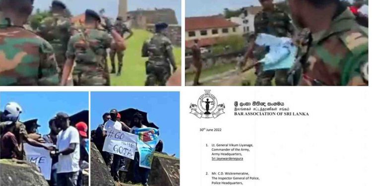 හමුදාවයි-පොලිසියයි ගාලු කොටු පවුරෙන් අරගලකරුවන් ඉවත් කරයි! වැඩේ වැරදියි! නීතීඥ සංගමය ‌හමුදාපතිටයි පොලිස්පතිටයි ලිපි යවයි!