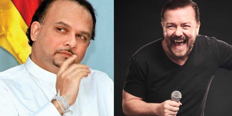 භාෂණ නිදහසේ සීමා ගැන ලෝ ප්‍රකට ප්‍රහසන නළු රිකී ජර්වේස් එක්ක ට්විටර් සටනකට ගිහින් නවීන් ඇනගනී! ‘හහ් හහ් හා.. ඔබ අහුවුණා!’ රිකීගේ උගුලේ නවීන් පැටලෙයි! I Sri Lanka Latest News